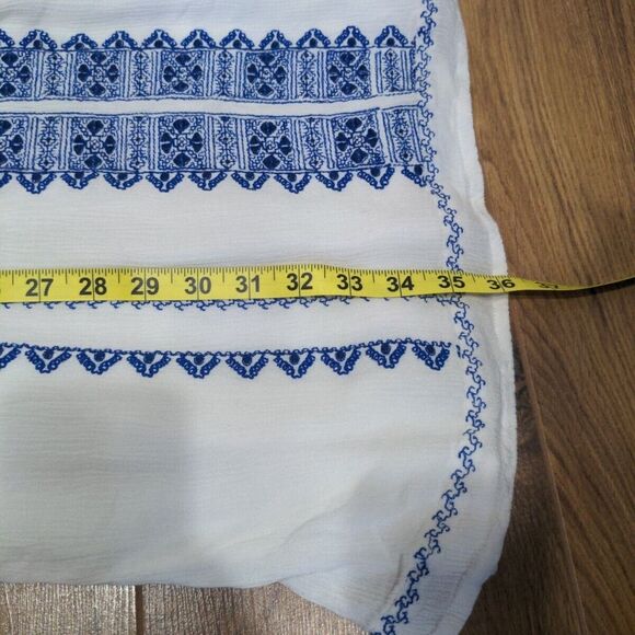 Dex Womens Embroidered Mini Sundress Size Large White Blue Boho Tassel Summer - Picture 10 of 10